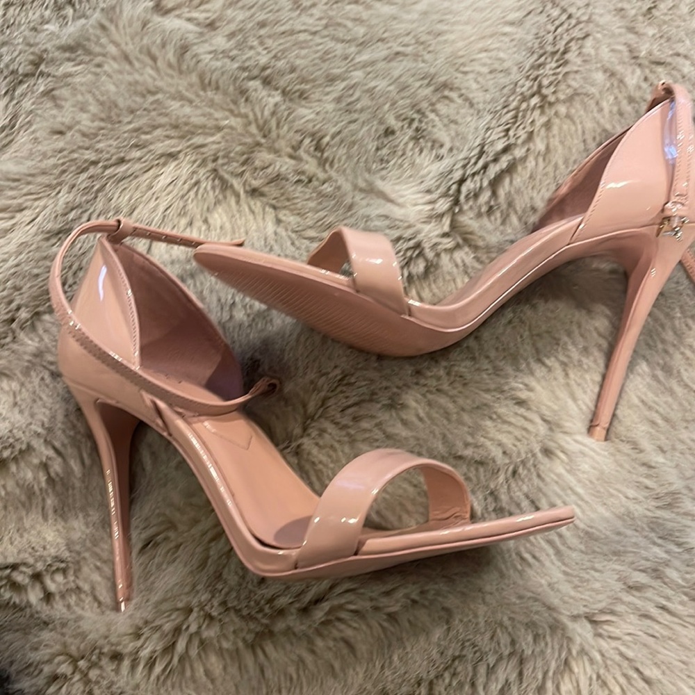 ALDO Nude Strappy Blush Patent Leather Heel, 8.5